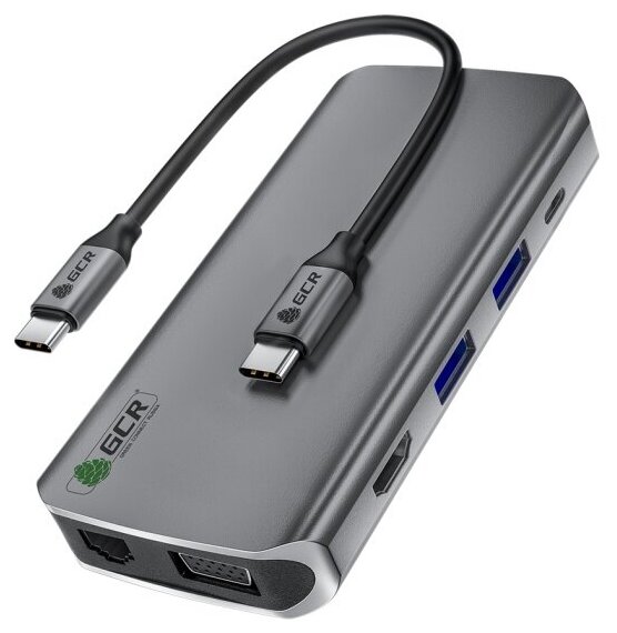 Разветвитель GCR TypeC Hub 10 in 1 HDMI + VGA + RJ45 + USB3.0 x3 + Card Reader + Audio + TypeC PD, VHUSD101