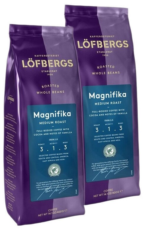 Кофе в зернах Löfbergs Magnifika (Магнифика), 2x400г