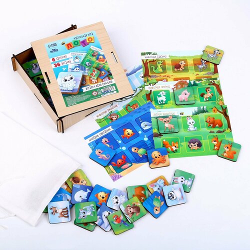 Детское лото «Животные» лото животный мир 7 игр для всей семьи 32 карточки 32 загадки 3 7 лет