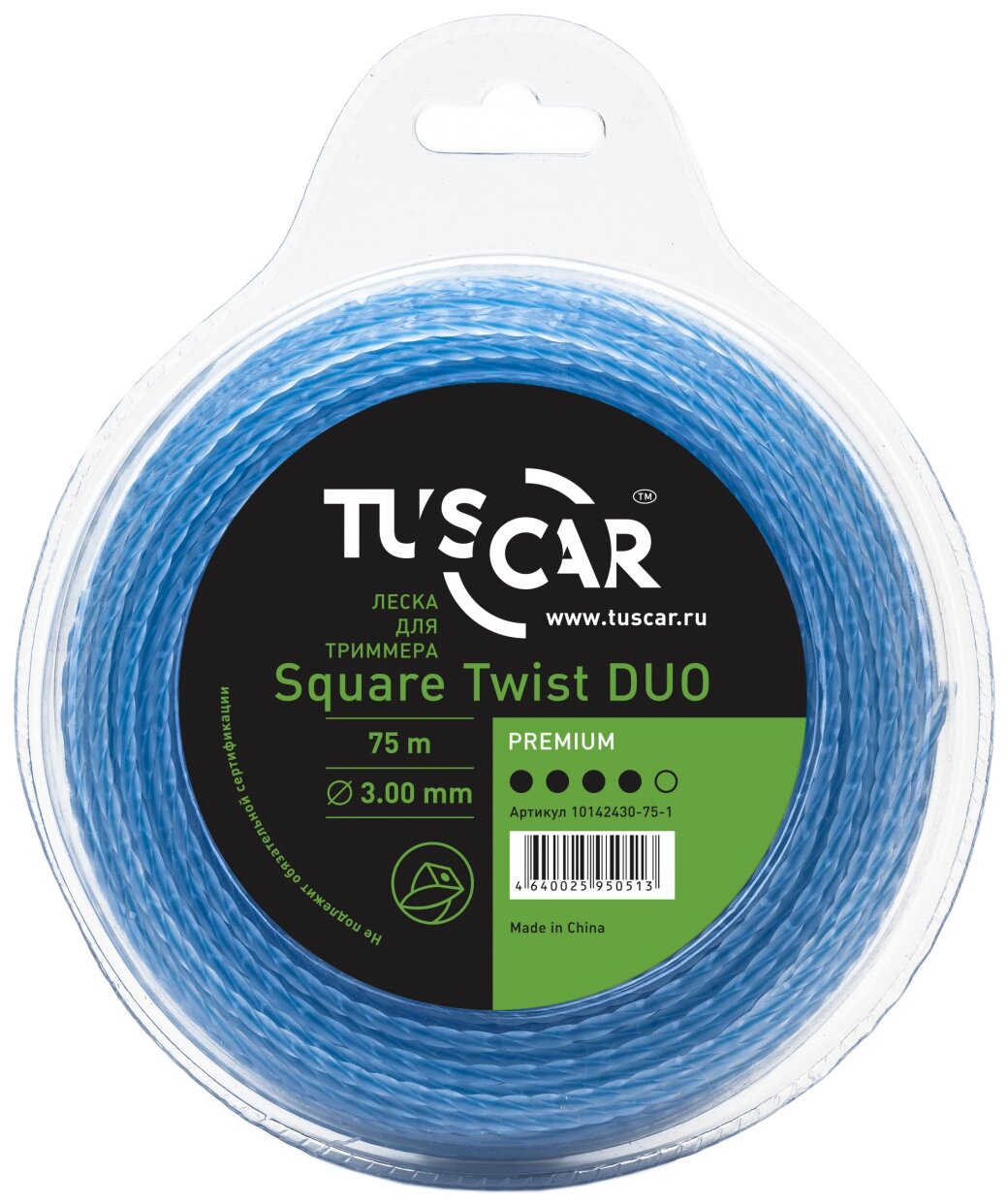 Леска для триммера TUSCAR Square Twist DUO Premium, 3.00мм* 75м - фотография № 1