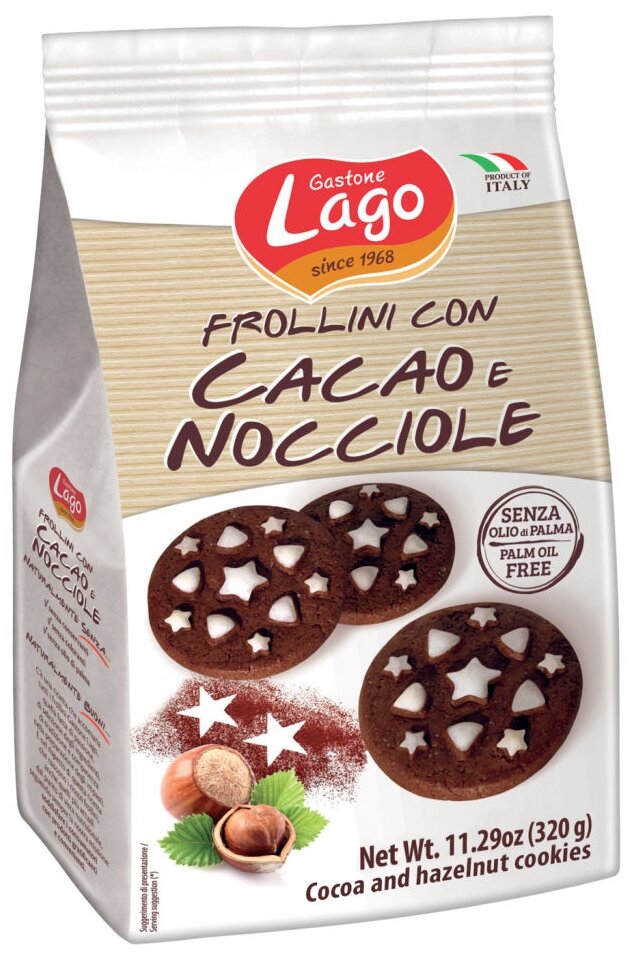 Печенье Gastone Lago Frollini с шоколадом и фундуком 320 г - фотография № 1