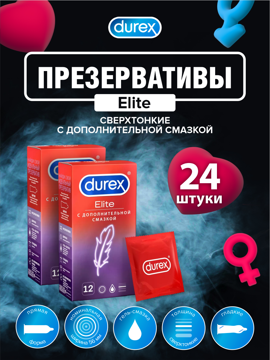 Презервативы DUREX Elite сверхтонкие с дополнительной смазкой 12 шт./упак. х 2 шт.