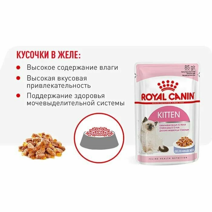 Royal Canin Kitten влажный корм для котят от 4 до 12 месяцев кусочки в желе, 85 г - фото №6