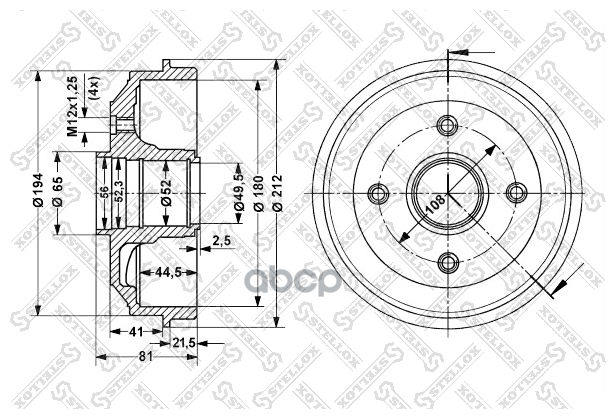 6025-3705-SX_барабан тормозной! без ABS\ Peugeot 306 Citroen ZX/Xsara all 91> STELLOX 60253705SX | цена за 1 шт