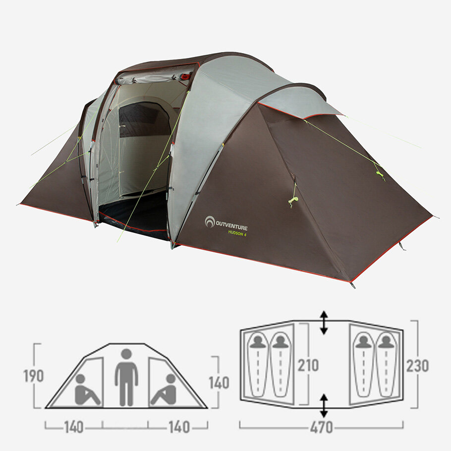 112870-T1 Палатка туристическая Hudson 4 Tourist tent бежевый