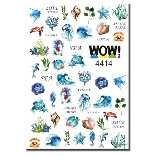 Наклейки для ногтей, слайдеры для маникюра и педикюра. Море, морские животные, волна.
