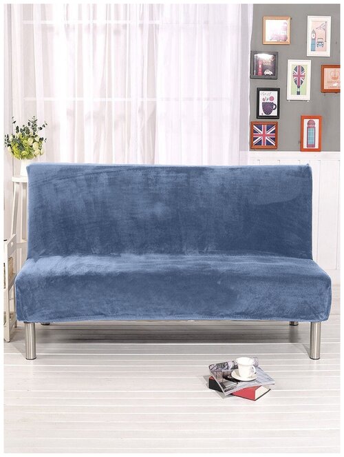 Чехол на трехместный диван без подлокотников Бруклин серо-синий