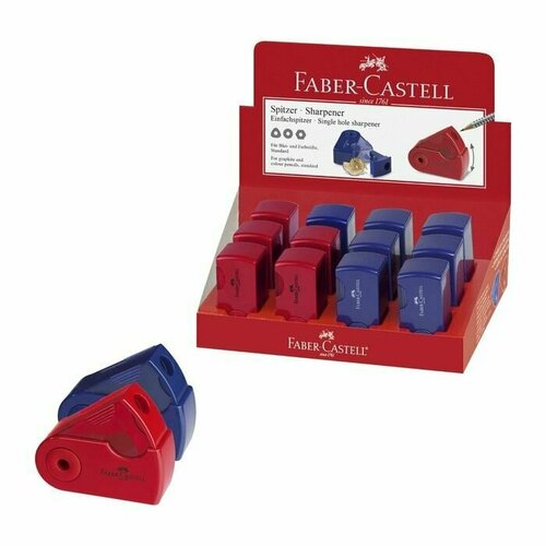 Точилка Faber-Castell с контейнером Sleeve-мини, 1 отверстие, красный/синий точилка металлическая faber castell 1 отверстие