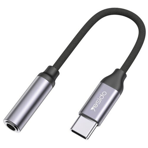 Адаптер для проводных наушников для Android, Yesido YAU19 Type-C (M) to mini Jack 3.5mm (F), 12 см, Серый+Черный