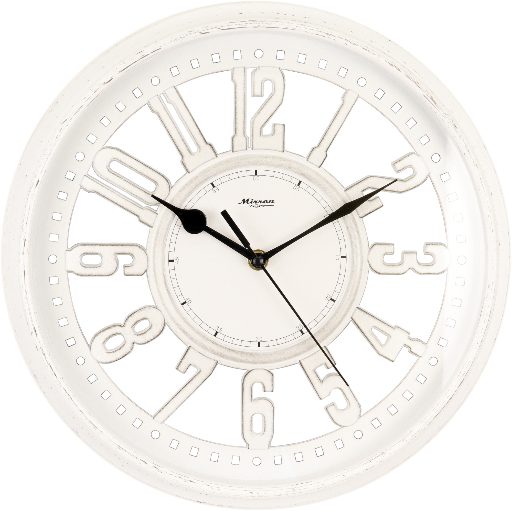 Большие круглые настенные часы MIRRON C217 МБА/Часы с диаметром 33 см/Белые часы с арабскими цифрами/Часы с минималистичным дизайном/Оригинальные часы в подарок/Часы в спальню, комнату, кухню