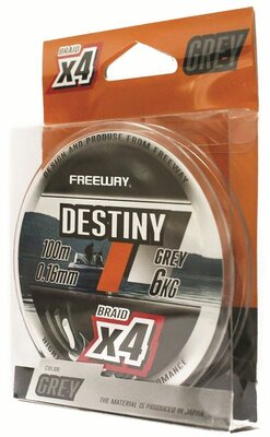 Шнур плетеный FWx4 DESTINY Gray 100м; 0,18мм; 8,50кг