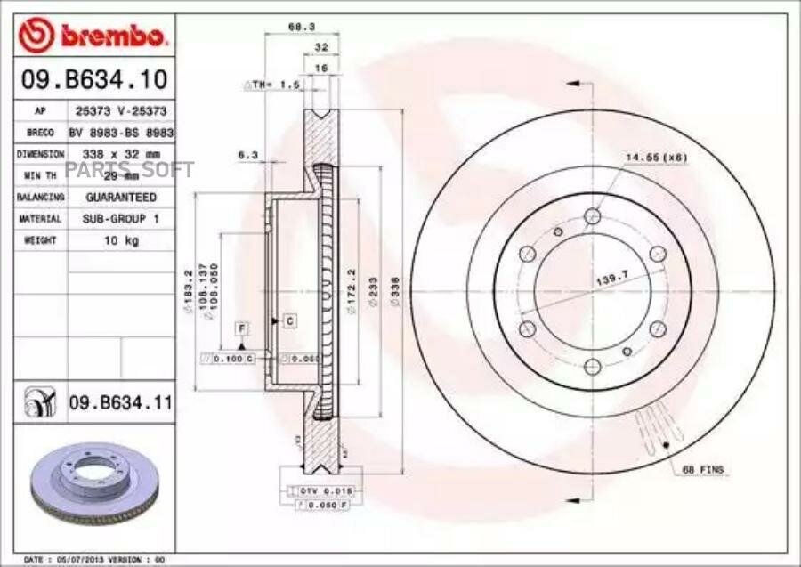 Тормозной диск передний brembo 09B63411 для Lexus GX Toyota Land Cruiser Prado Toyota 4Runner Toyota Land Cruiser