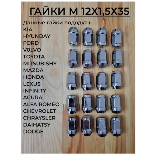 Гайка крепежная автомобильная М12х1,5х35 20шт/Гайка крепежная автомобильная м12х1,5 20шт
