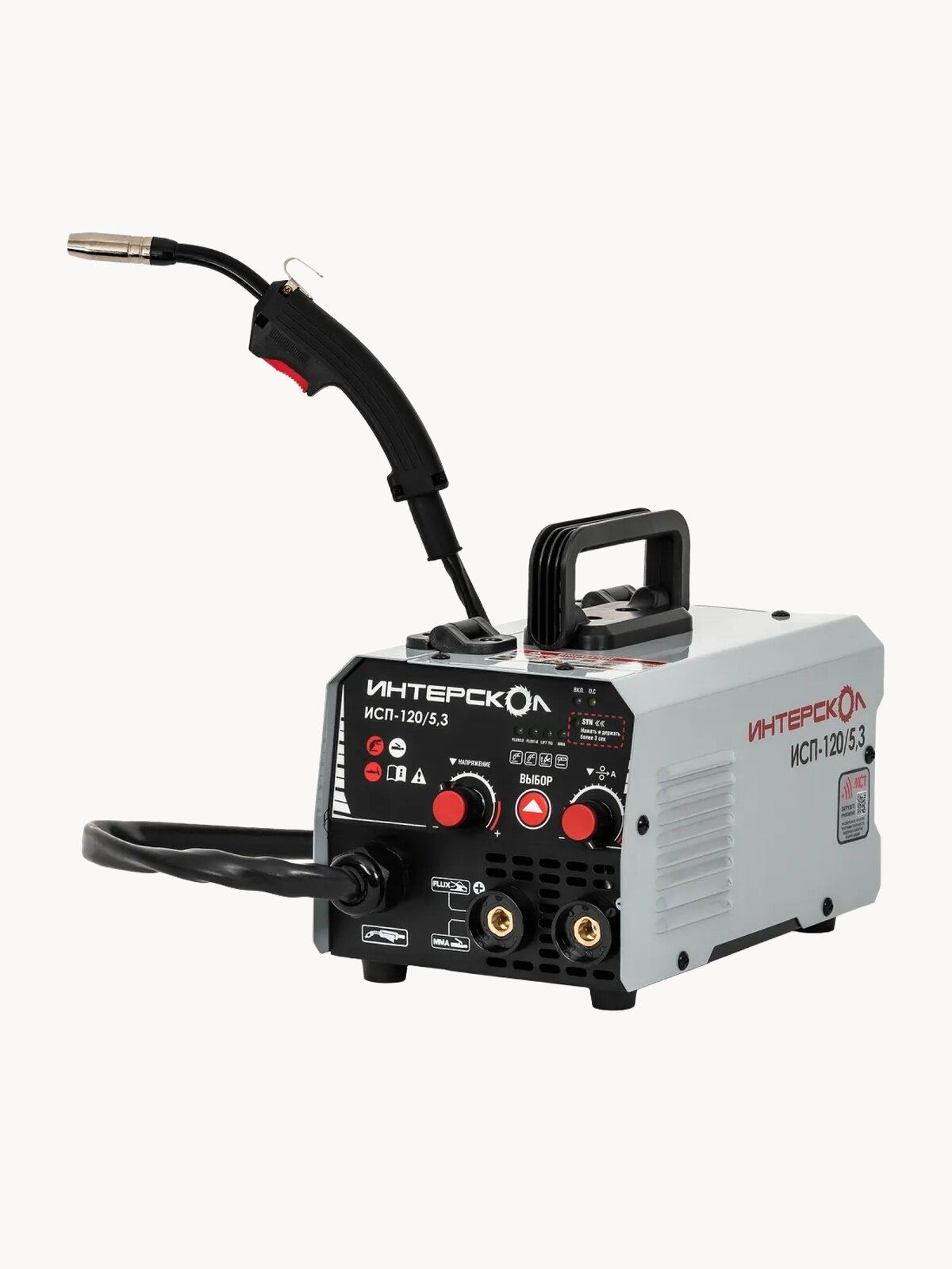 Сварочный аппарат Интерскол полуавтоматической и ручной электродуговой сварки ИСП-120/5,3, 4 кВт, 120 А, 662.1.0.70