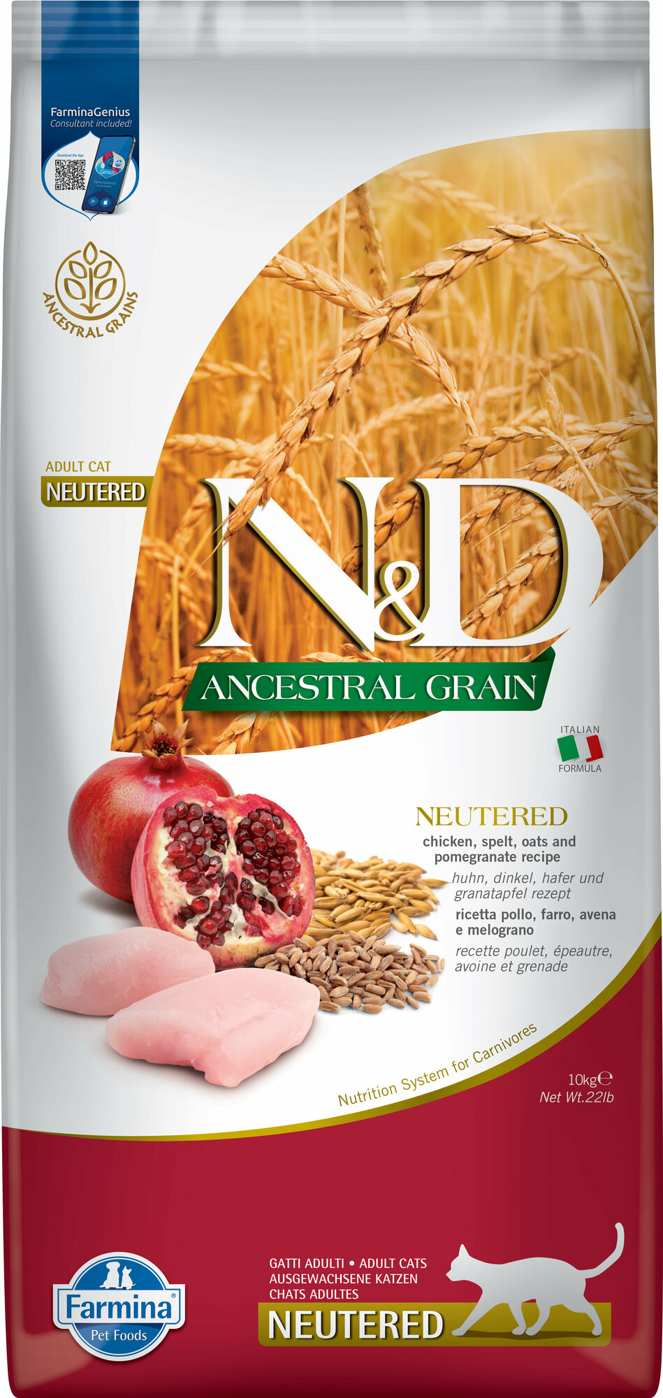 N&D Cat Ancestral Grain с курицей и гранатом низкозерновой сухой корм для стерилизованных кошек и кастрированных котов 10кг - фотография № 2