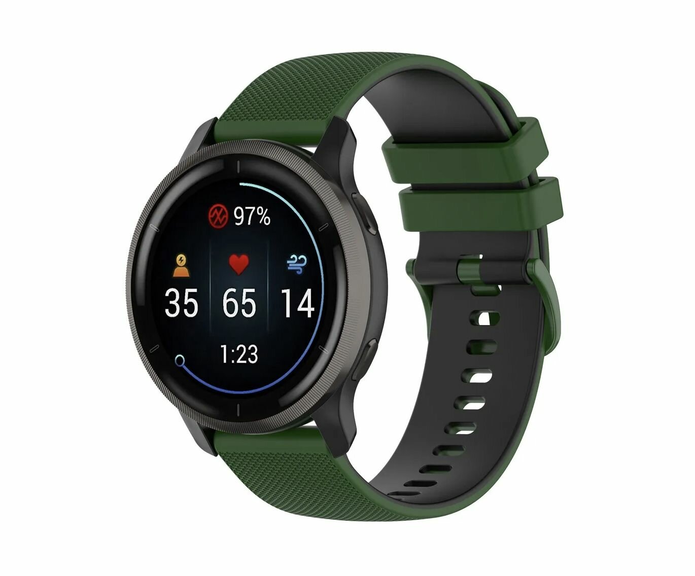 Ремешок силиконовый для смарт-часов 20мм Amazfit (Pace, Statos, GTR), Garmin (Vivoactive 4), Honor GS PRO Watch Magic зеленый