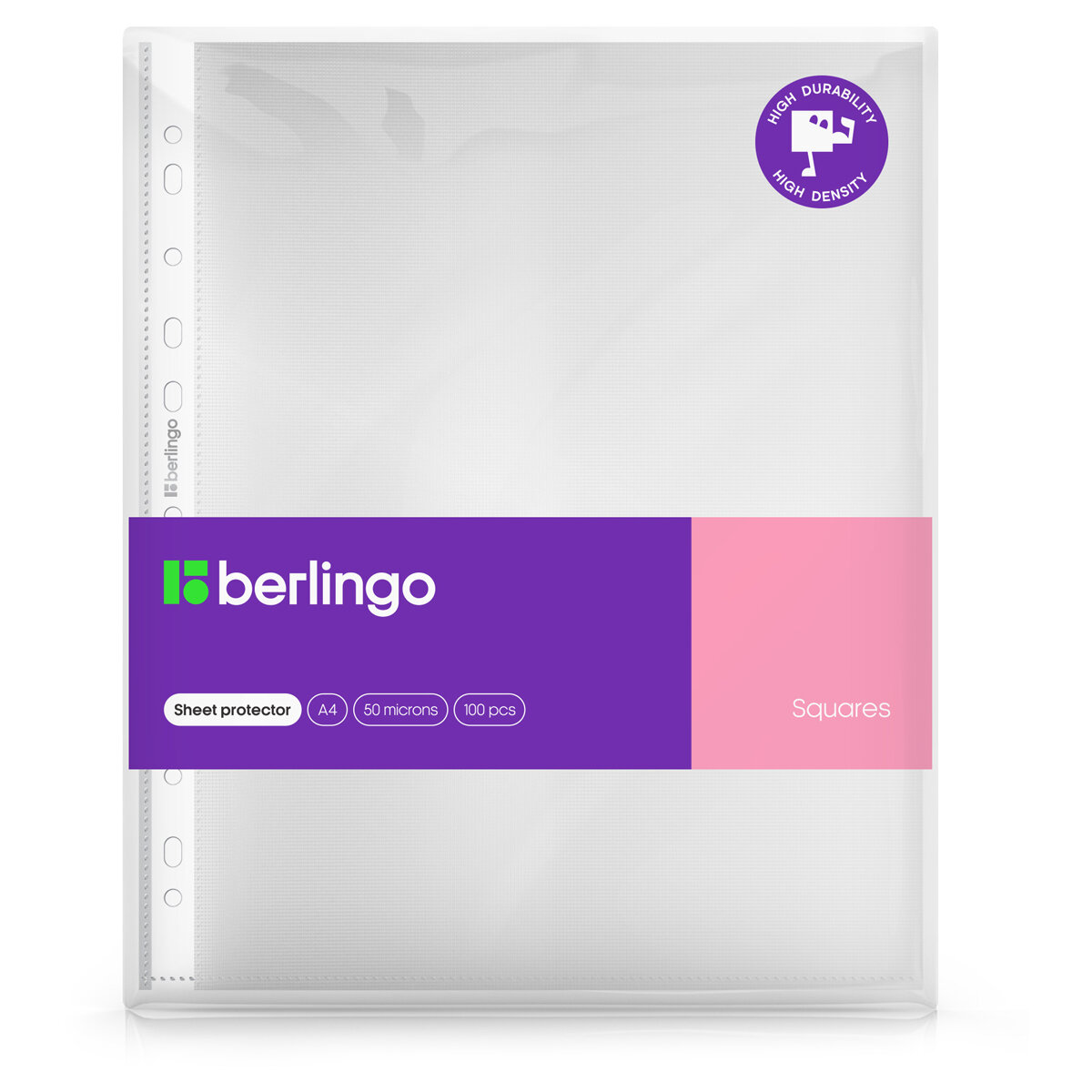 Папка-вкладыш с перфорацией Berlingo "Squares" А4 50мкм перфорированная текстура матовая 100 шт. в упаковке