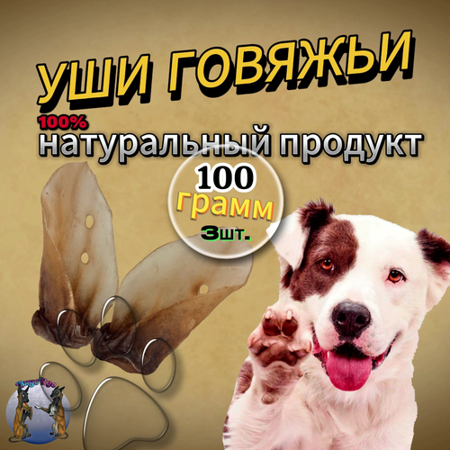 ушки говяжьи сушеные 100г Ушки, говяжьи сушёные лакомство для собак ВкусКус (3шт.)-100гр.