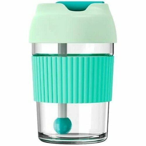 Стакан-непроливайка с трубочкой Kisskissfish Rainbow BOBO Cup G-U36W-213, зеленый, стекло, 365мл