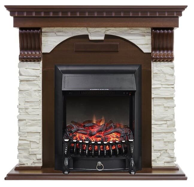 фото Камин Royal Flame Dublin угловой Темный дуб / Сланец белый с Fobos FX Black