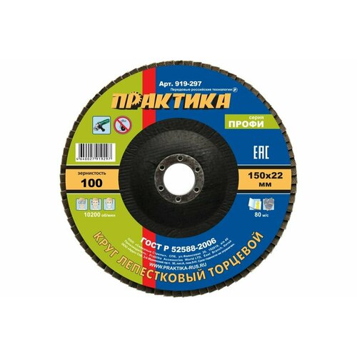 Круг лепестковый торцевой ПРАКТИКА 150х22 P100 1 шт