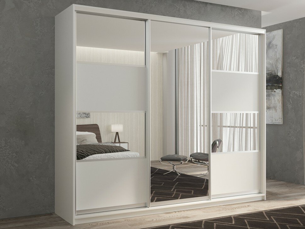 Шкаф купе для одежды Касст 3, МФ-Купе, 180х45х220, платье/белье/платье, цвет белый
