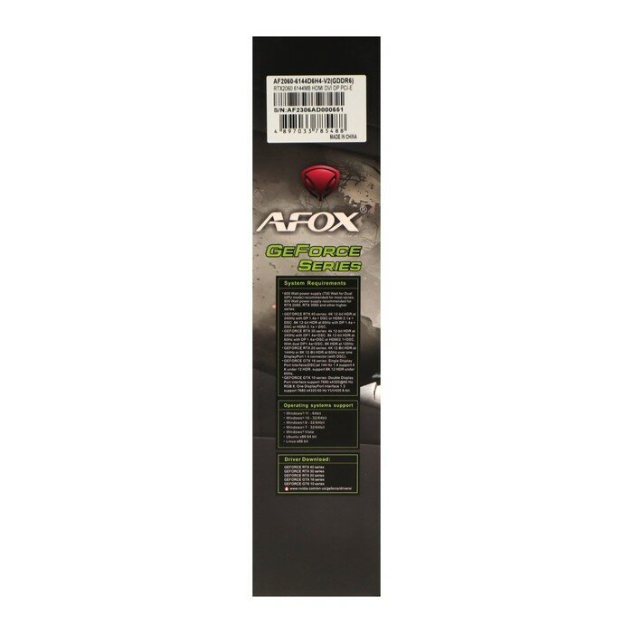 Видеокарта Afox RTX2060 6GB GDDR6 192BIT DP DVI HDMI ATX DUAL FAN RETAIL PACK