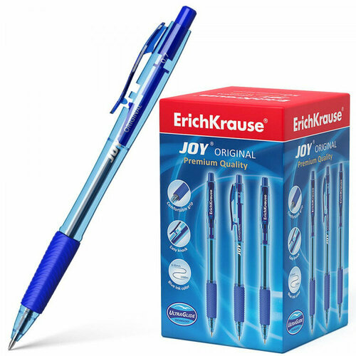 Ручка шариковая автомат(ErichKrause) JOY Original проз. корп. рез. упор синий 0,7мм арт.43346. Количество в наборе 50 шт.