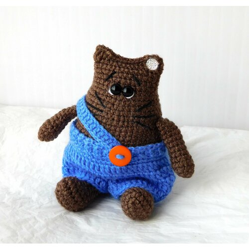 Кот Пузатик, мягкая интерьерная декоративная фигурка, коричневый, ручная работа