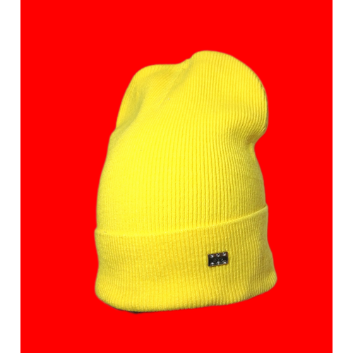 Шапка бини , размер 48/56, желтый жёлтая вязаная шапка sevenext