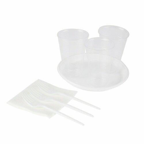 Набор одноразовой посуды: вилка, стакан, тарелка, салфетки, всё по 3 шт