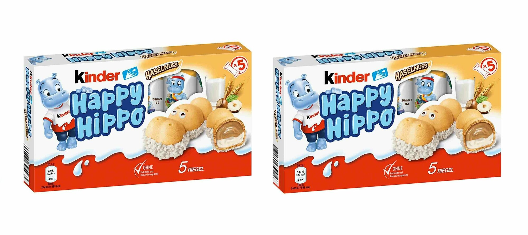 Печенье Kinder Happy Hippo Hazelnut / Хеппи Хиппо / Счастливые Бегемотики с фундуком, 2 шт. по 103,5 гр. (Италия)