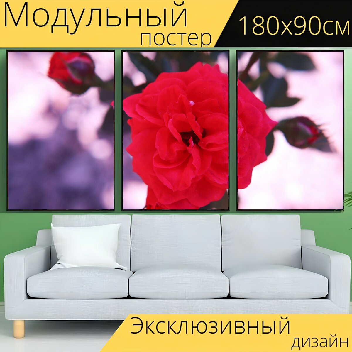 Модульный постер "Красные кустовые розы, красные розы, спрей розы цветок" 180 x 90 см. для интерьера