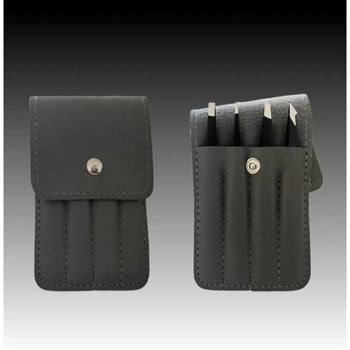 Набор пинцетов для бровей/ресниц/наращивания 4-в-1 в чехле на кнопке компактный