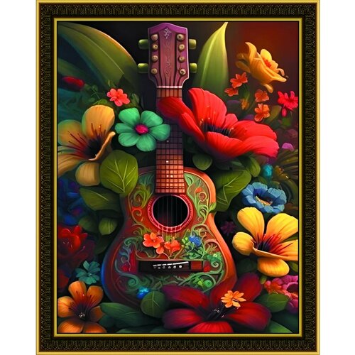 Алмазная мозаика на подрамнике 40*50 Цветочная гитара алмазная мозаика цветочная композиция 40 50
