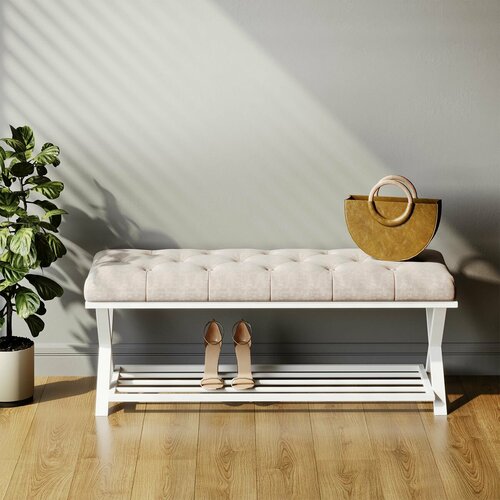 Банкетка для обуви в прихожую Буфф 120х40х46 см Velutto 04 белый 14638₽