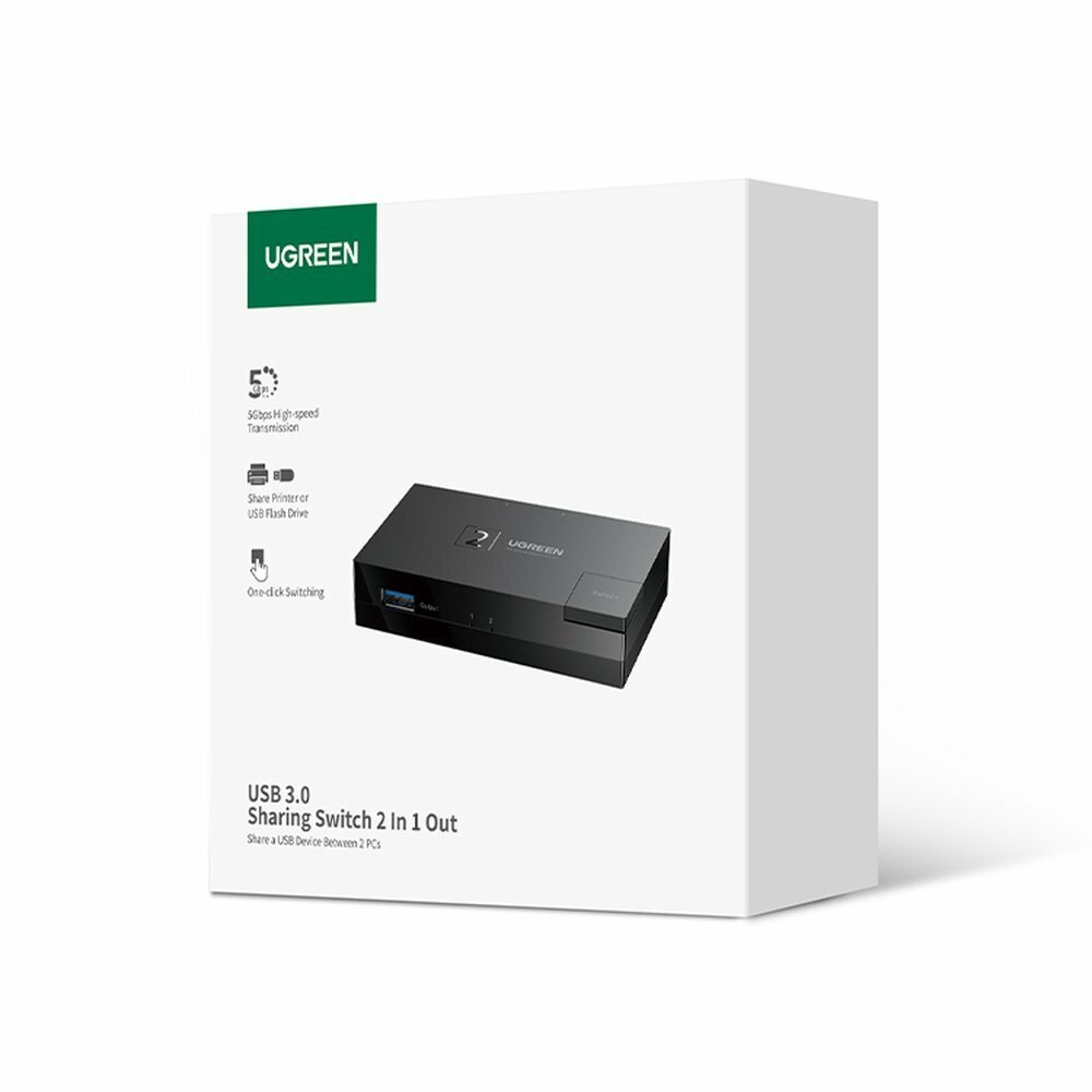 Переключатель UGREEN 15149_ USB 3.0 Sharing Switcher 2 In 1 Out, черный - фото №5