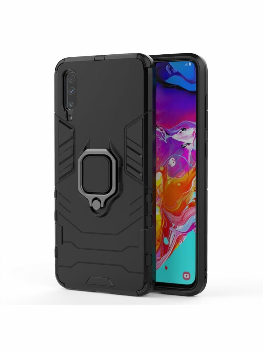 Brodef Ring Противоударный чехол с кольцом для Samsung Galaxy A70 черный — фото 1