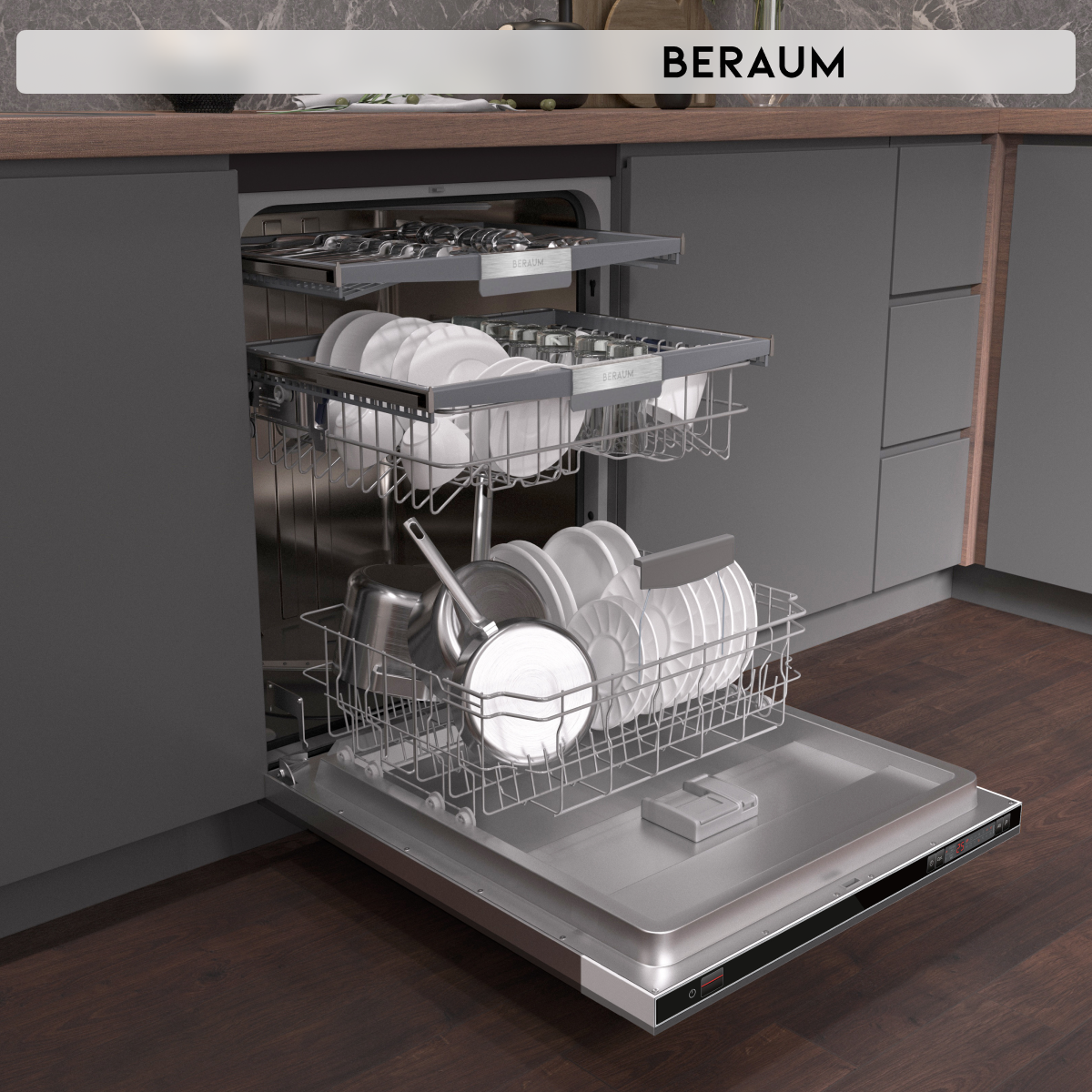 Встраиваемая посудомоечная машина Beraum DW-60B3D9I1B с инверторным двигателем, авто-открыванием и AquaStop