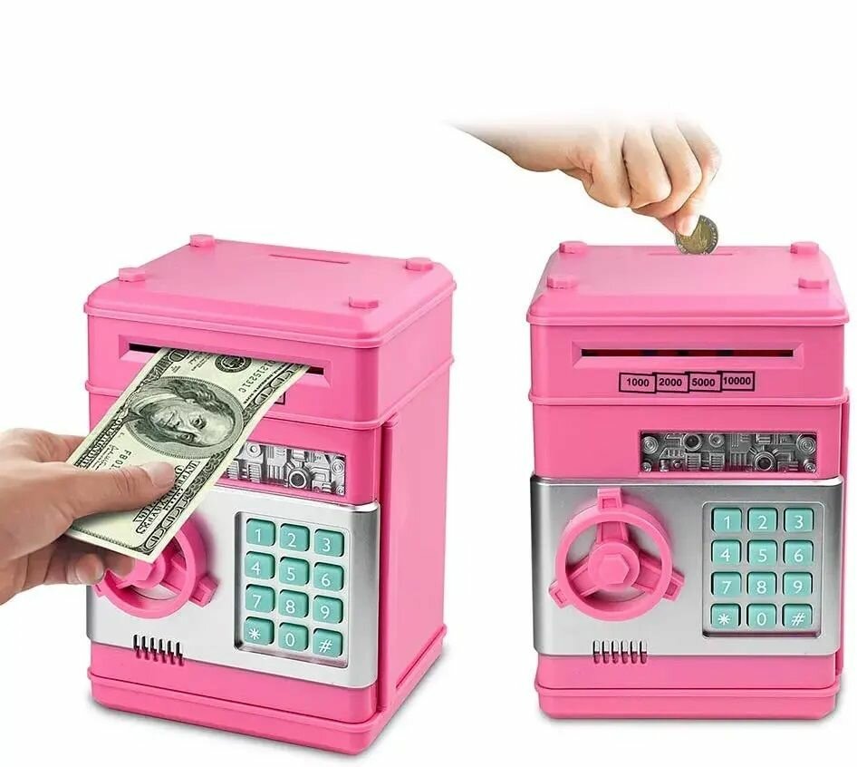 Электронная копилка для денег детская Number Bank детская с кодовым замком, сейф для бумажных и металлических денег для девочек и мальчиков