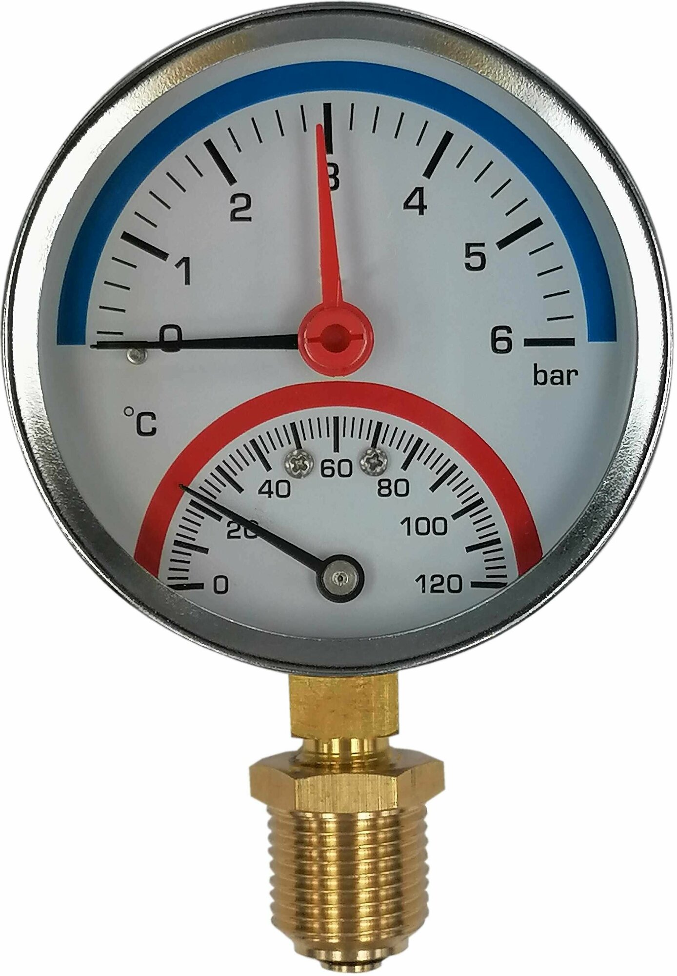 Термоманометр радиальный 70 мм 120 С 0.6 Мпа 1/2"