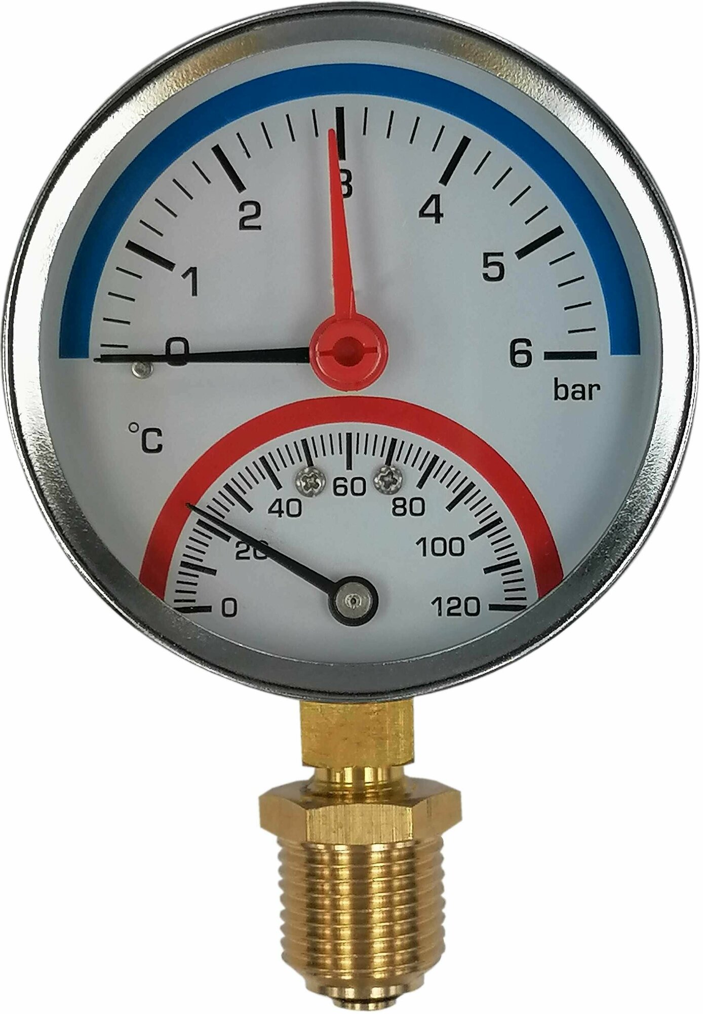 Термоманометр радиальный 70 мм 120 С 0.6 Мпа 1/2