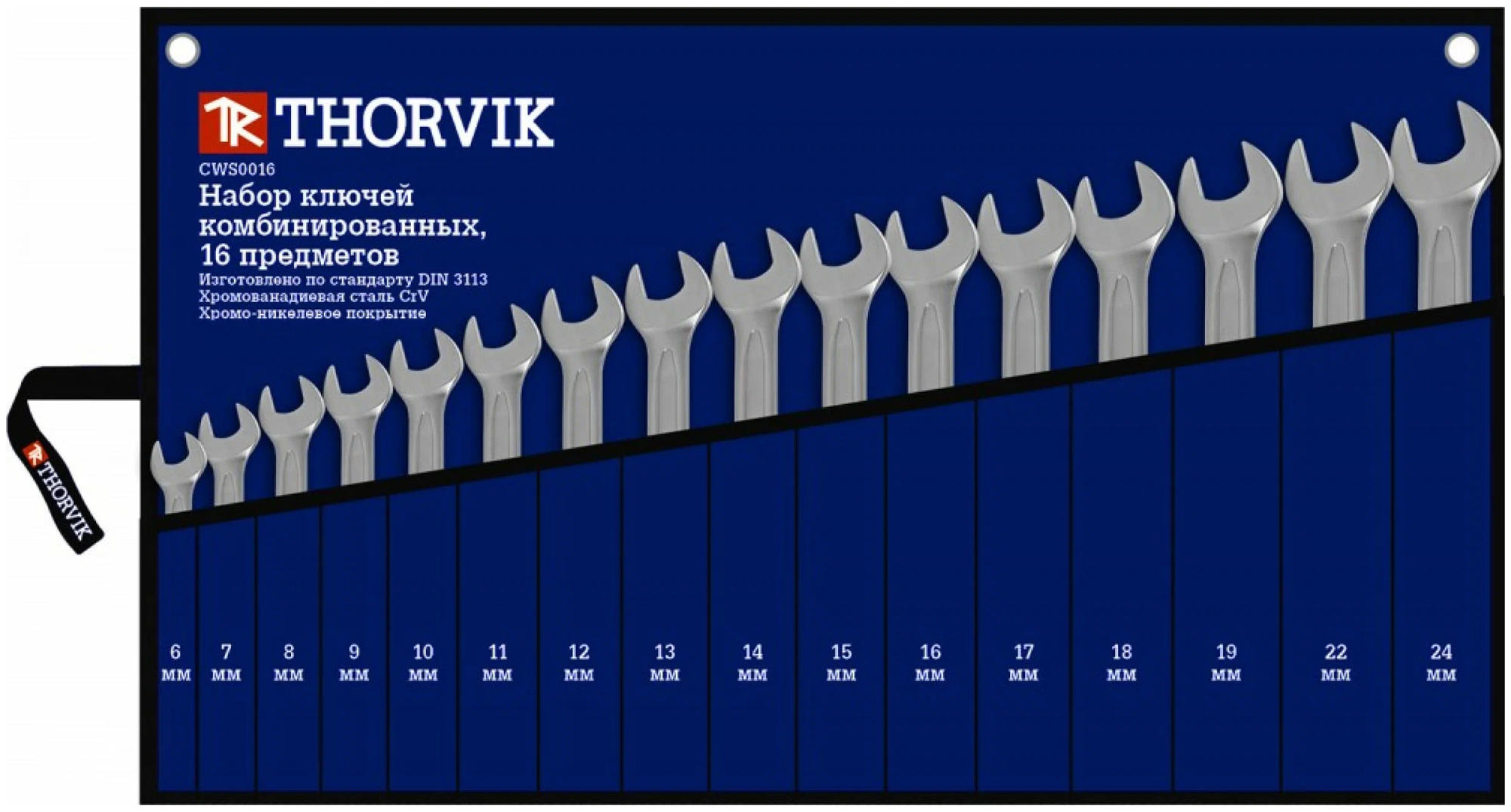 Набор ключей комбинированных Thorvik в сумке 6-22мм, ключ разводной 250мм CWS0016A 53705 - фото №8