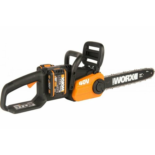 Цепная пила аккумуляторная WORX WG384E.9, 40В, 35 см, бесщеточная, без АКБ и ЗУ аккумуляторная пила worx wg384e 9 0 коробка 20 в 2 а·ч