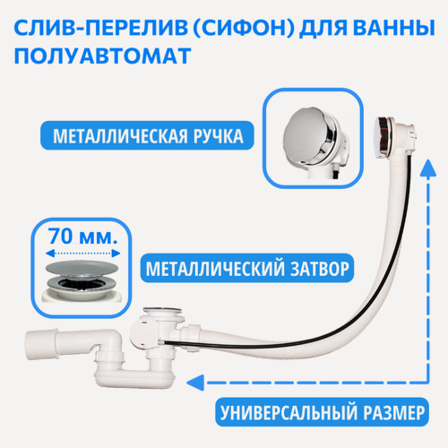 Изображение товара Слив-перелив для ванны полуавтомат Thermolux TL70 PM