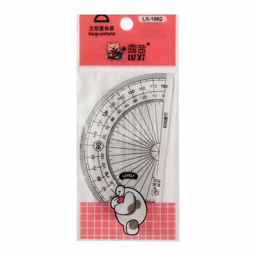 Транспортир 180 градусов прозрачный пластик Зверушка в пакете 236₽