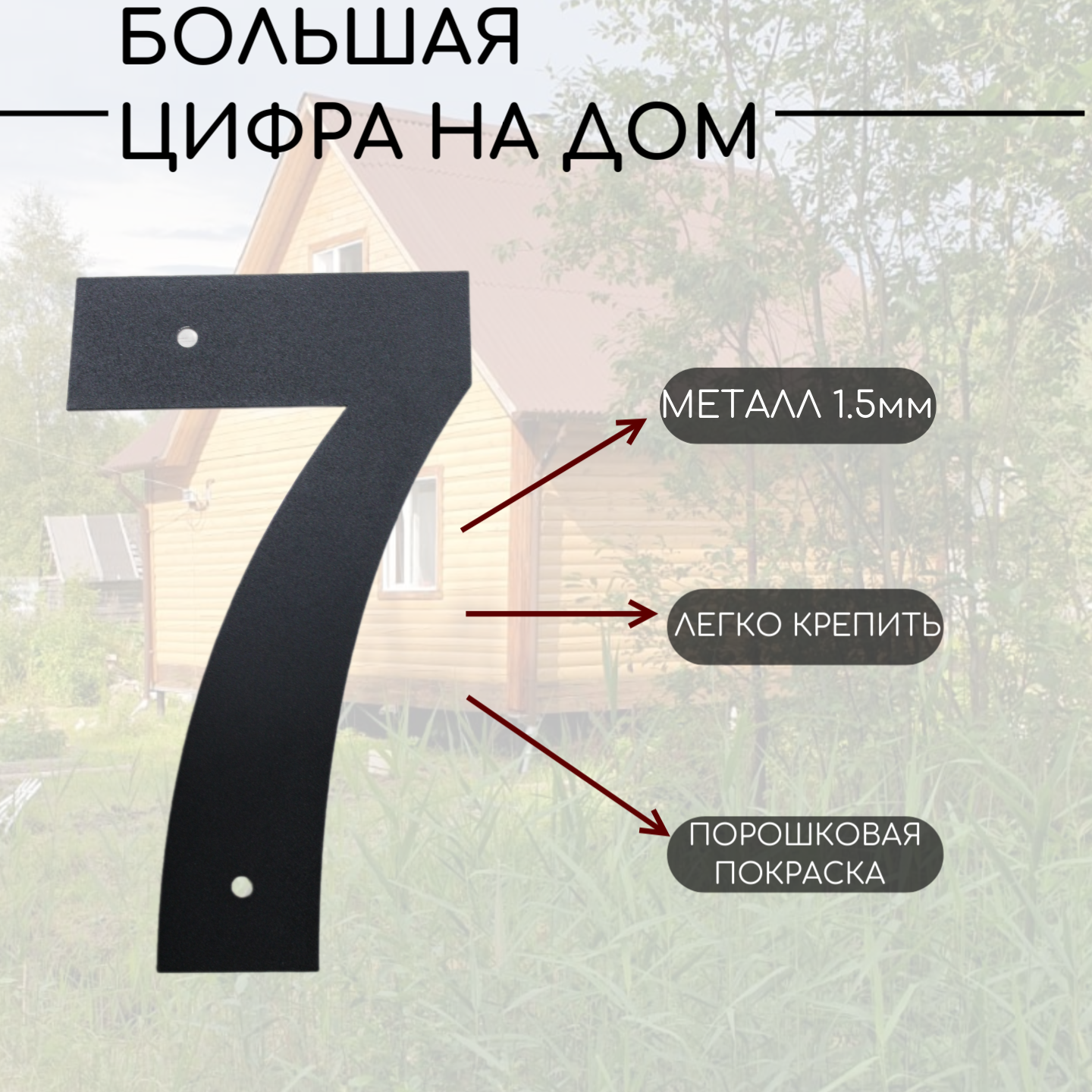 Большая цифра  7  от Горячая Сталь  металл  черная  порошковая краска  17 см