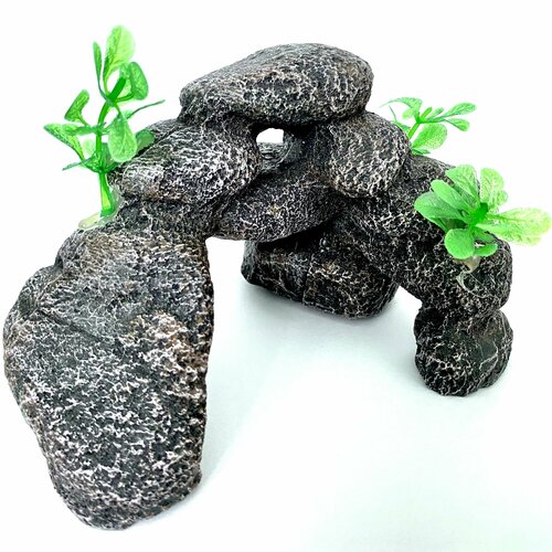 Декорация для аквариума грот Мост из камней с водорослями 18*12*11