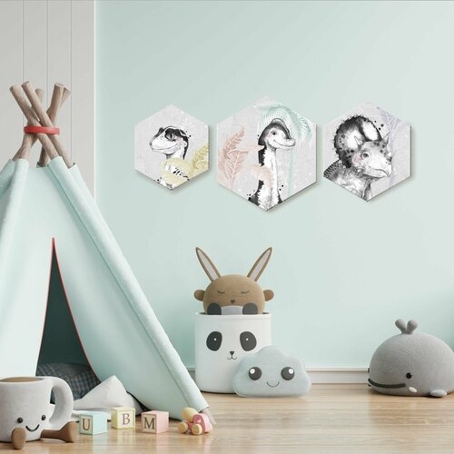 Модульная картина для интерьера на стену шестиугольная BABY DINO CANVAS