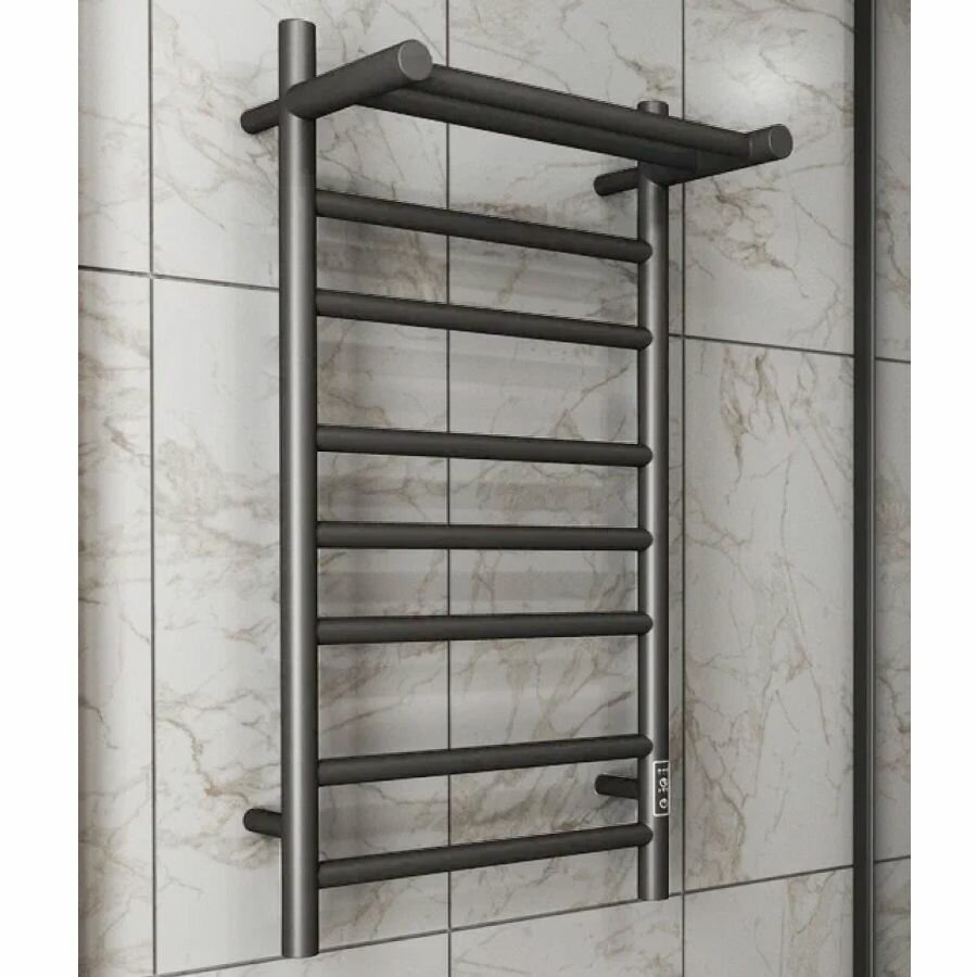Полотенцесушитель электрический с полкой BAU Stil Shelf Gun Grey 40х80, 7 планок, универсальный, темно-серый металлик